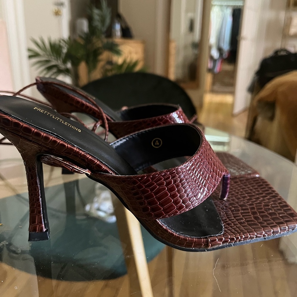 Strappy Square Toe Brown Croc Heel
